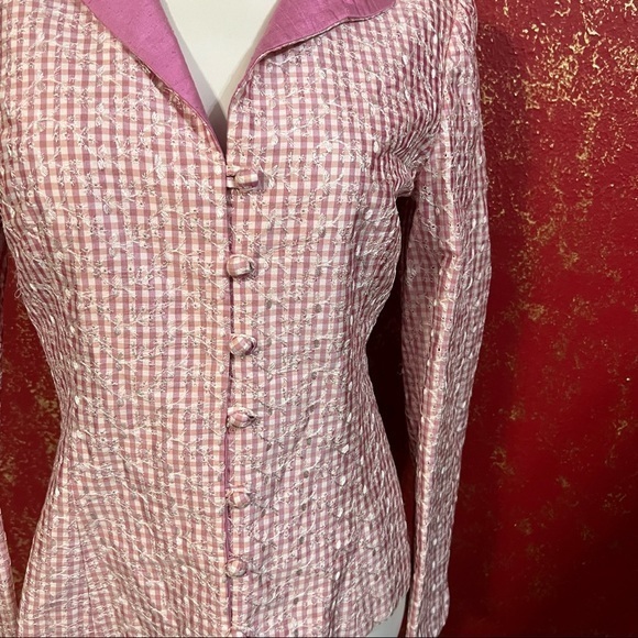 PAULE VASSEUR Silk Pink Eyelet Fabric Barbiecore Barbie core Jacket Blazer 6 38 - Picture 4 of 15